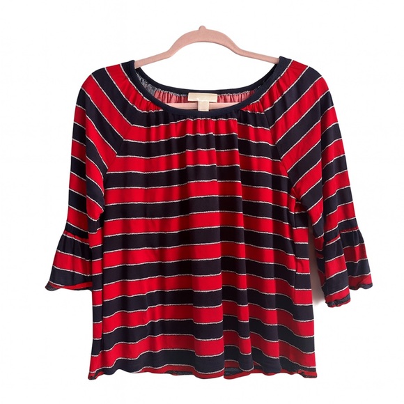 MICHAEL Michael Kors Red & Navy Stripe Bell Sleeve Top – Size Large - Picture 1 of 4